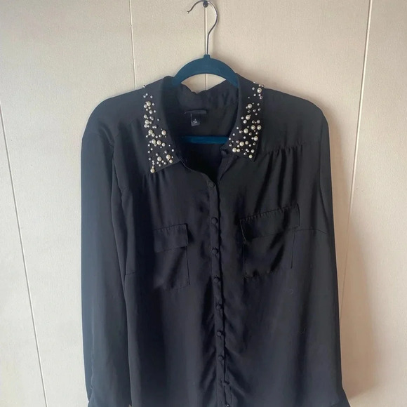 torrid Tops - Torrid black sheer button up with pearls on the collar